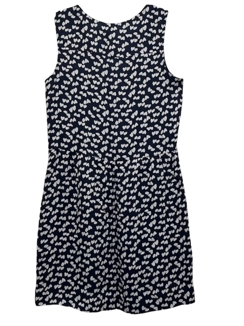 J Crew Navy Heart Print Sz O Sleeveless Half Placket Chiffon Mini Dress Preppy